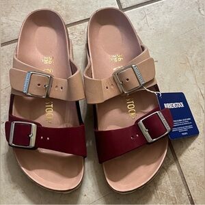 Birkenstock TwoTone Burgundy & Beige Leather Sandals |Size EU 36 US 5–5.5 |NWOB😍
